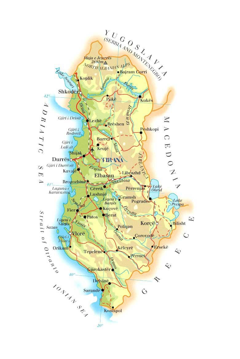 ਨਕਸ਼ਾ ਦੇ ਸਰੀਰਕ, ਨਕਸ਼ਾ ਦੇ ਅਲਬਾਨੀਆ